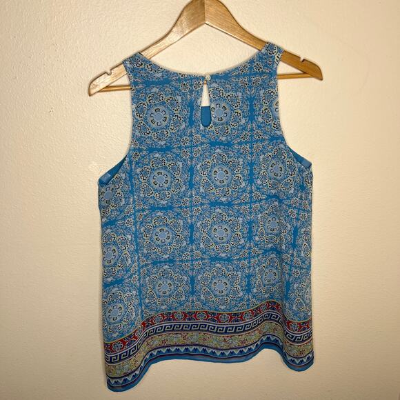 Max Studio Blue Print Sleeveless Dressy Blouse Medium - Picture 5 of 10